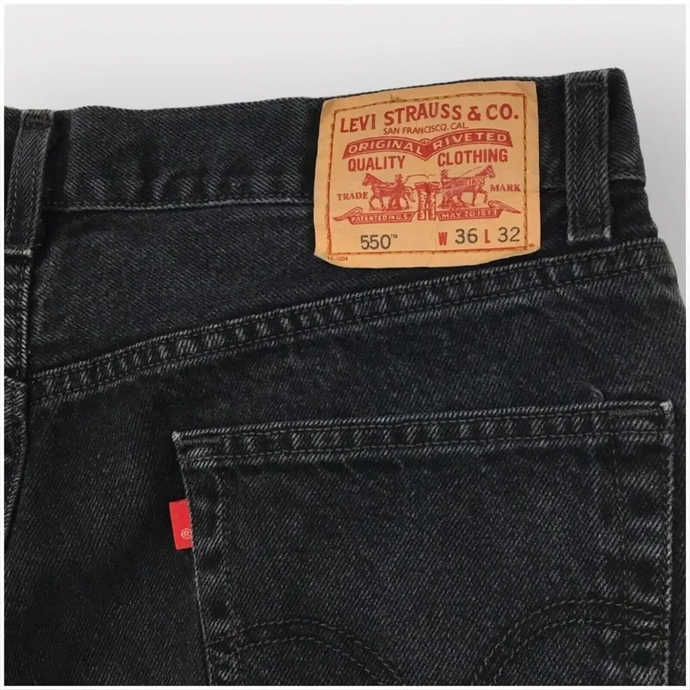 Vintage Levis 550 Mens Denim Jeans Relaxed Fit Actual Size 36x30 Black Wash Pant